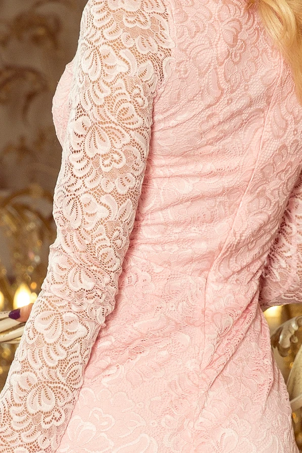 170-4 Krajkové šaty s výstřihem - pastelové růžové