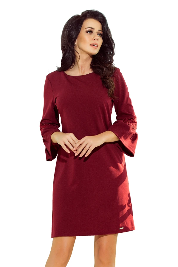 190-8 MARGARET šaty s krajkou na rukávech - burgundské barvy