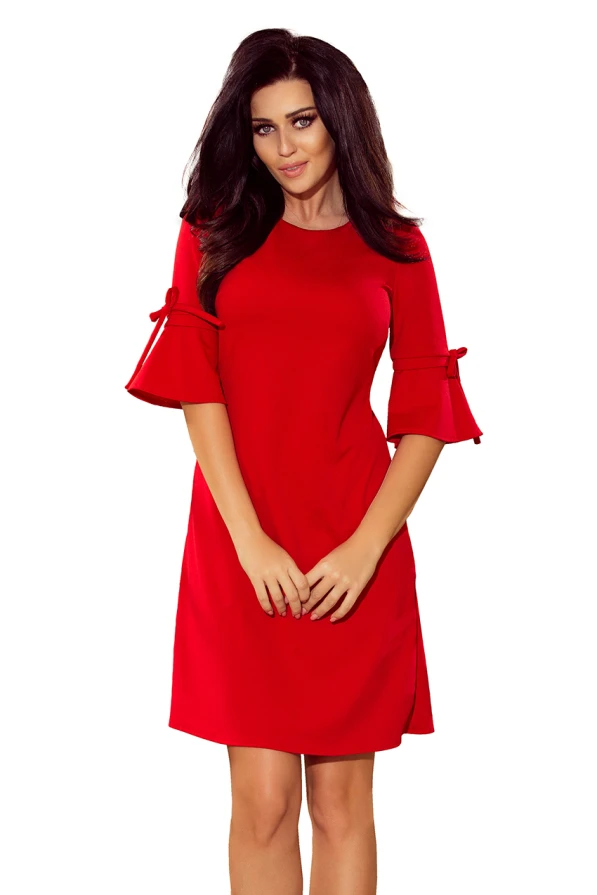 217-1 NEVA Trapézové šaty s mašlí - červená