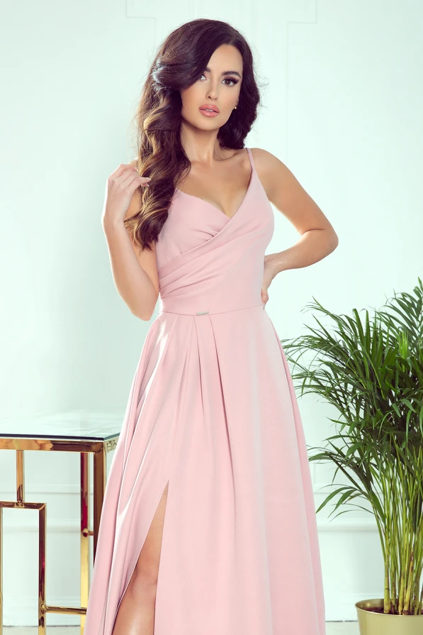 299-2 CHIARA elegantní maxi šaty s popruhy - špinavě růžová