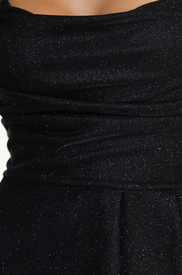 589-1 Dlouhé šaty s jemným leskem a korzetovým šněrováním vzadu - černé s třpytkami